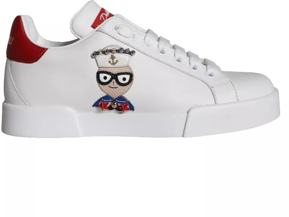 Dolce & Gabbana White Patch Calfskin Nappa Portofino Sneakers Shoes