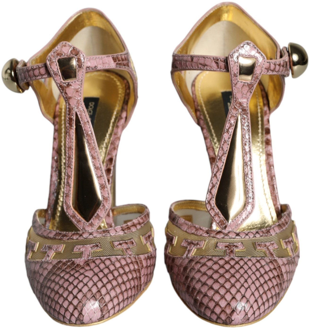 Dolce & Gabbana Pink Gold Leather Pumps T-strap Sandals Shoes