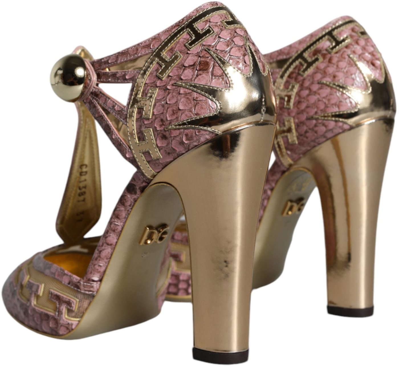 Dolce & Gabbana Pink Gold Leather Pumps T-strap Sandals Shoes