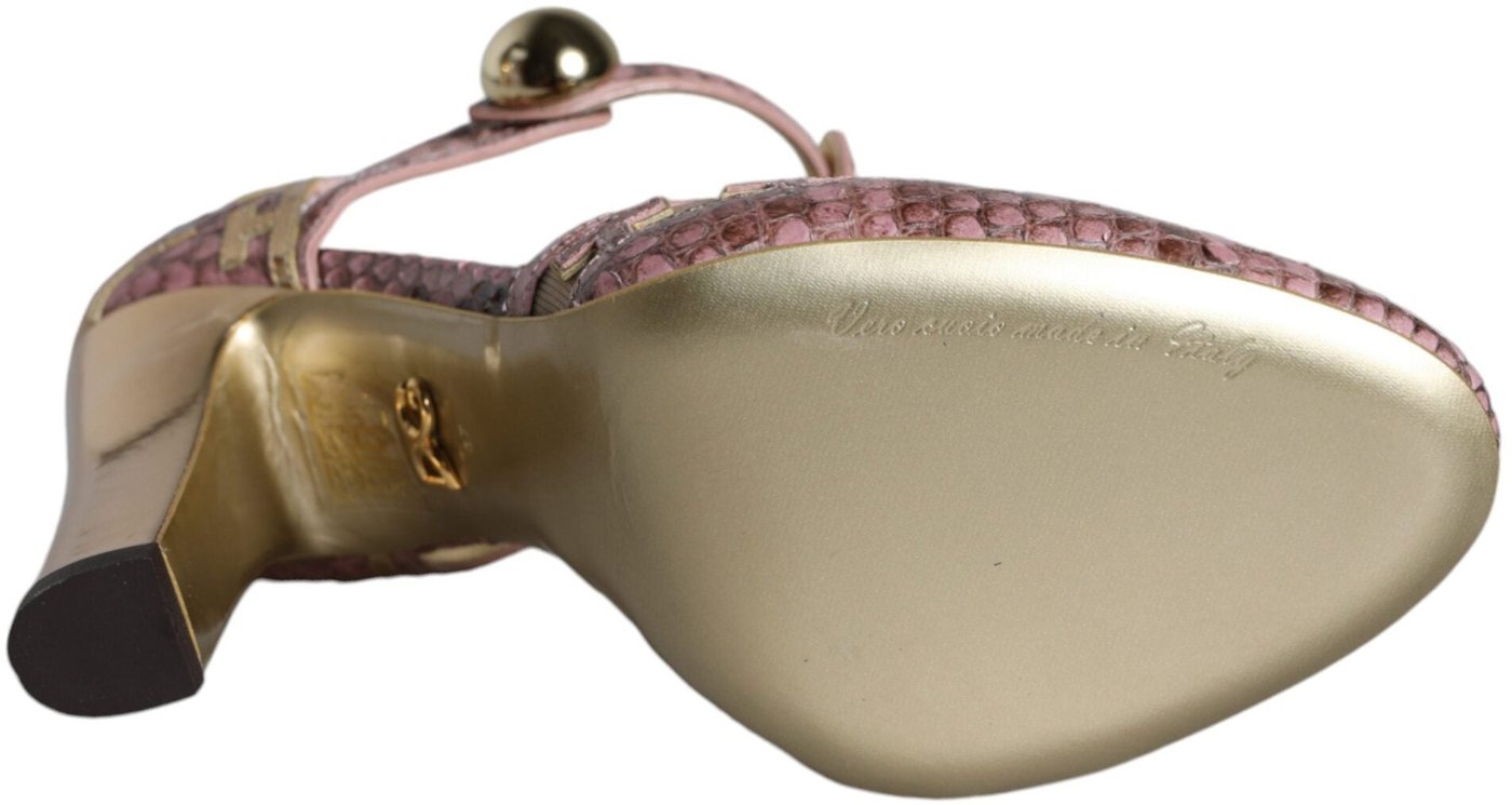 Dolce & Gabbana Pink Gold Leather Pumps T-strap Sandals Shoes