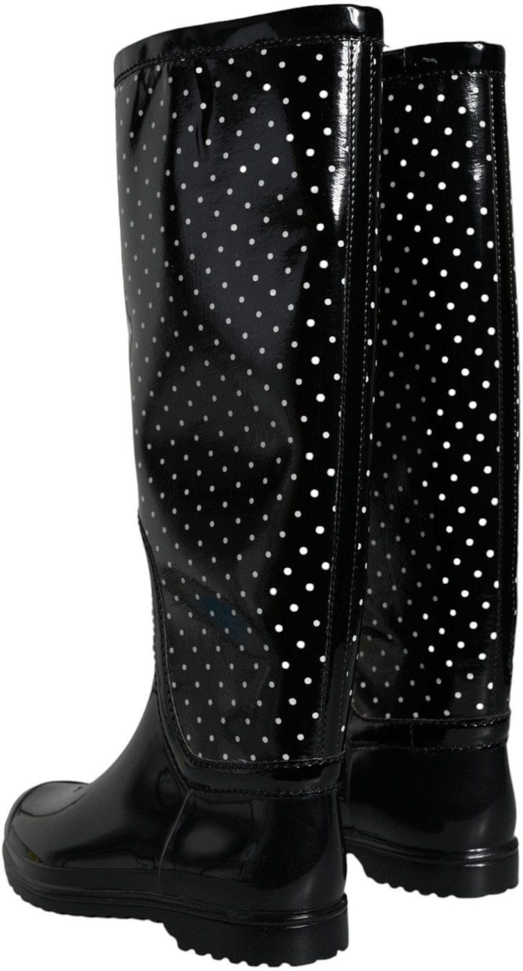 Dolce & Gabbana Black Polka Dot Rubber Knee High Boots Shoes