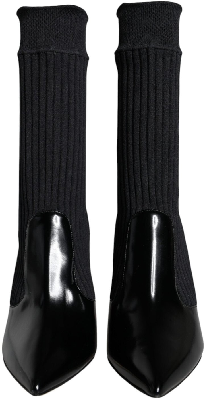 Dolce & Gabbana Black Stretch Stilettos Booties Socks Shoes