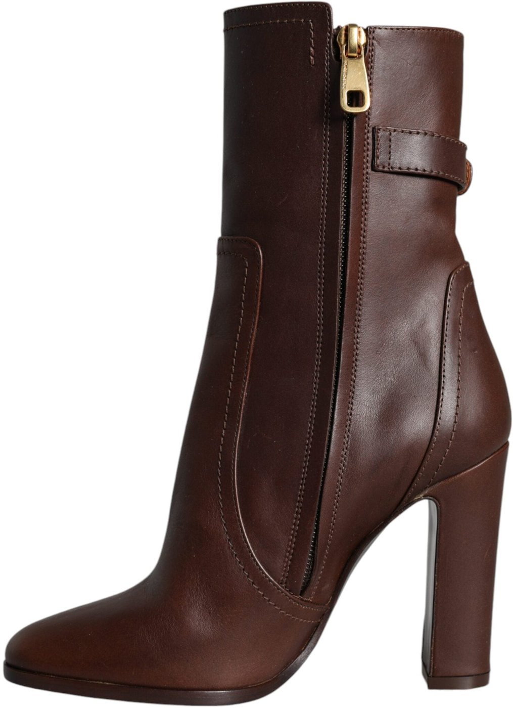 Dolce & Gabbana Brown Leather Heels Mid Calf Boots Shoes