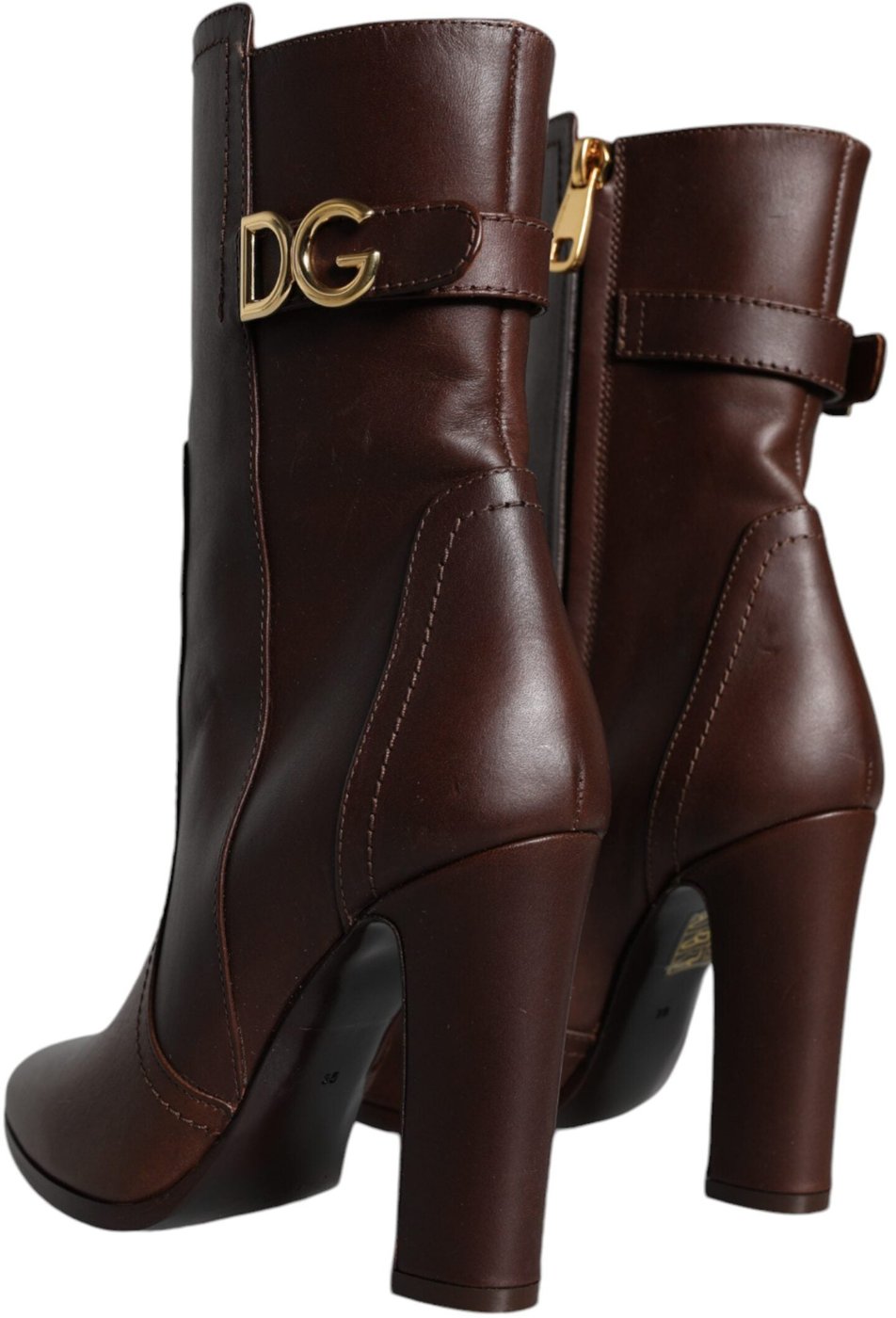 Dolce & Gabbana Brown Leather Heels Mid Calf Boots Shoes