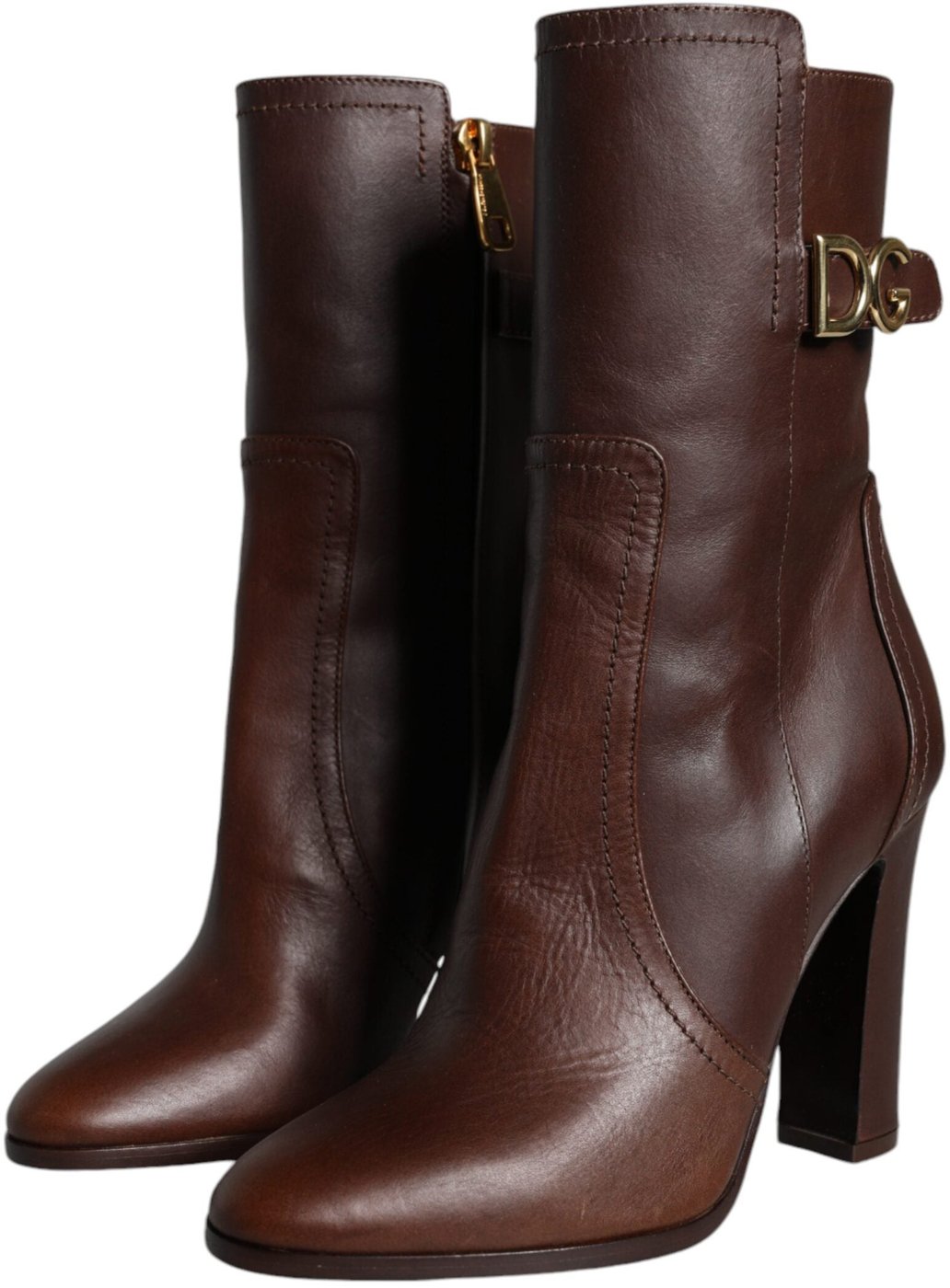 Dolce & Gabbana Brown Leather Heels Mid Calf Boots Shoes
