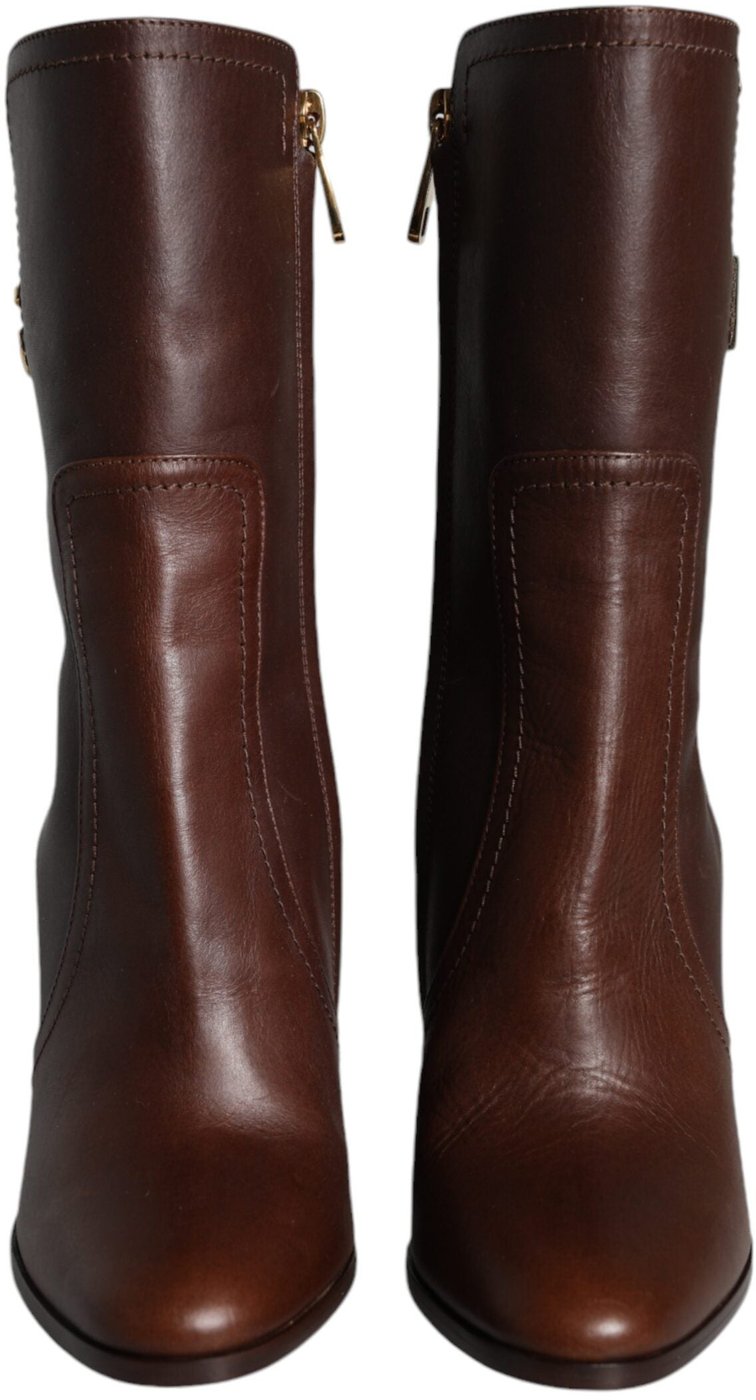 Dolce & Gabbana Brown Leather Heels Mid Calf Boots Shoes
