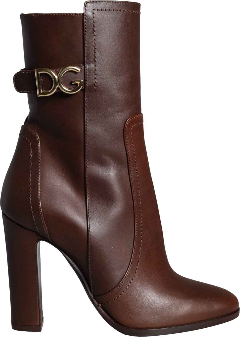 Dolce & Gabbana Brown Leather Heels Mid Calf Boots Shoes