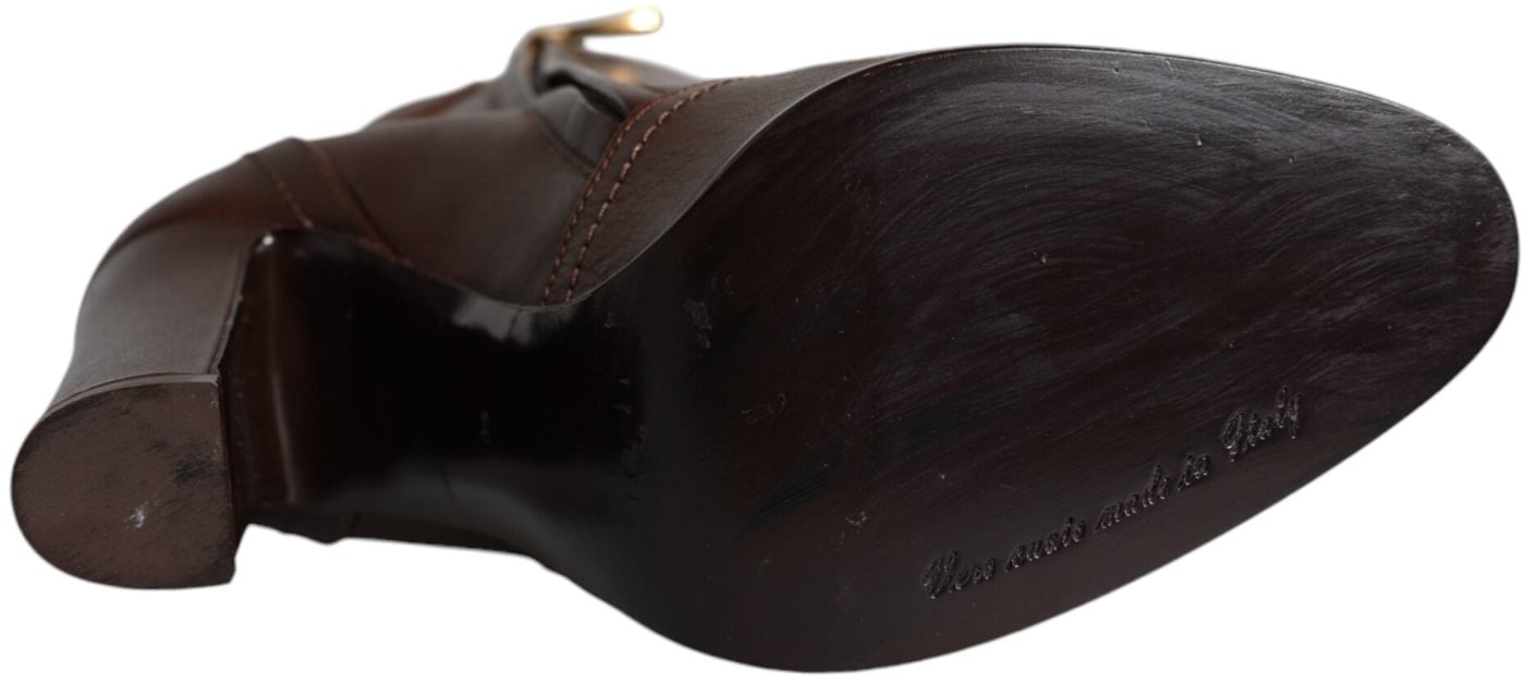 Dolce & Gabbana Brown Leather Heels Mid Calf Boots Shoes
