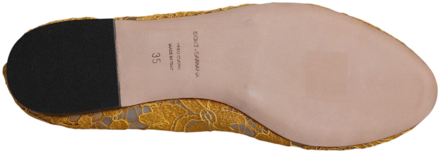 Dolce & Gabbana Mustard Lace Crystal Ballet Flats Loafer Shoes