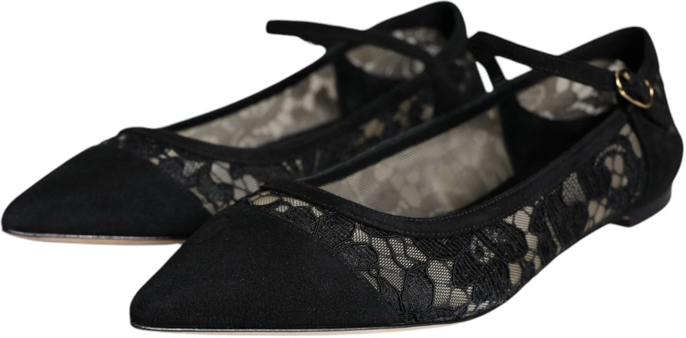 Dolce & Gabbana Black Taormina Lace Bellucci Flats Shoes