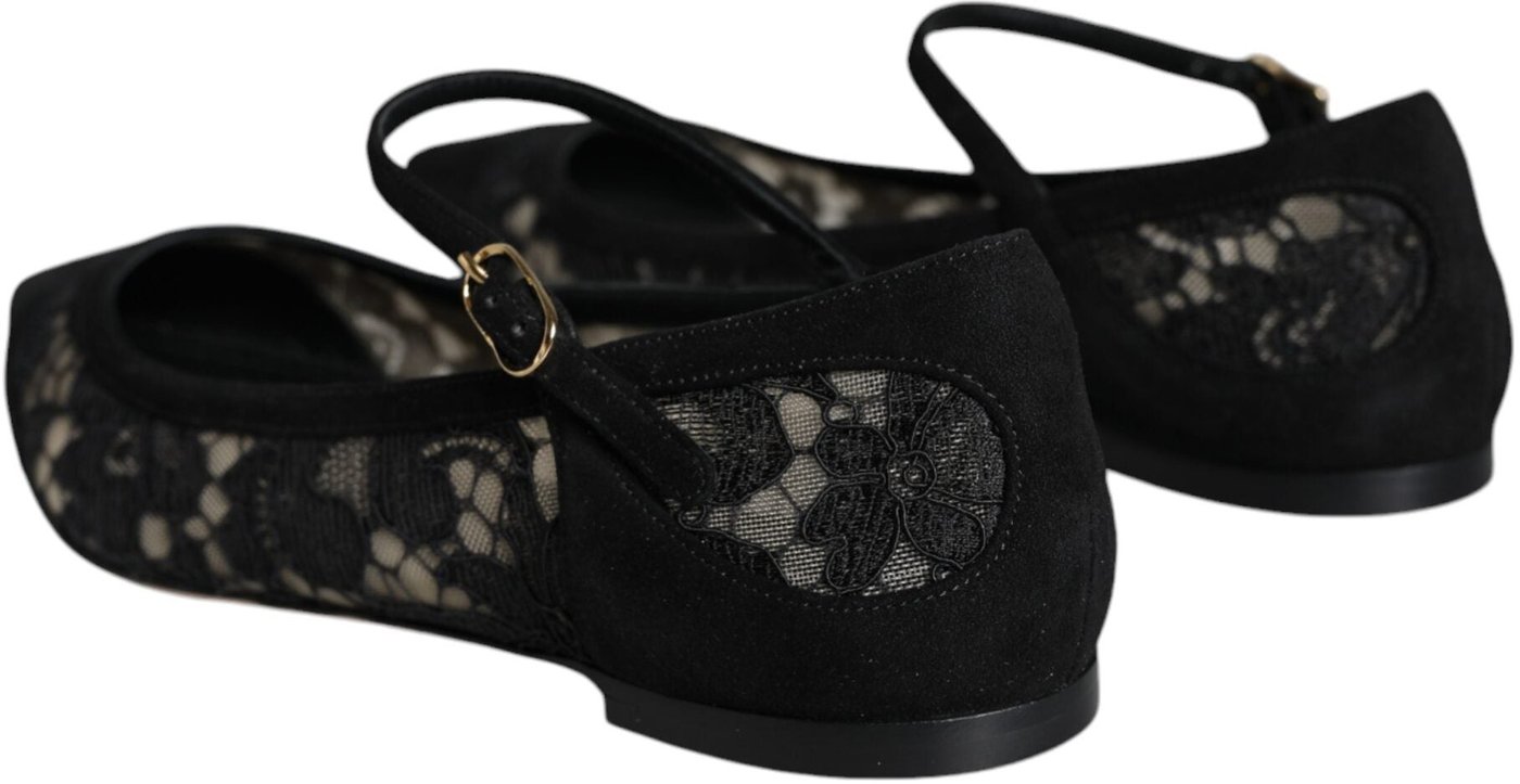 Dolce & Gabbana Black Taormina Lace Bellucci Flats Shoes