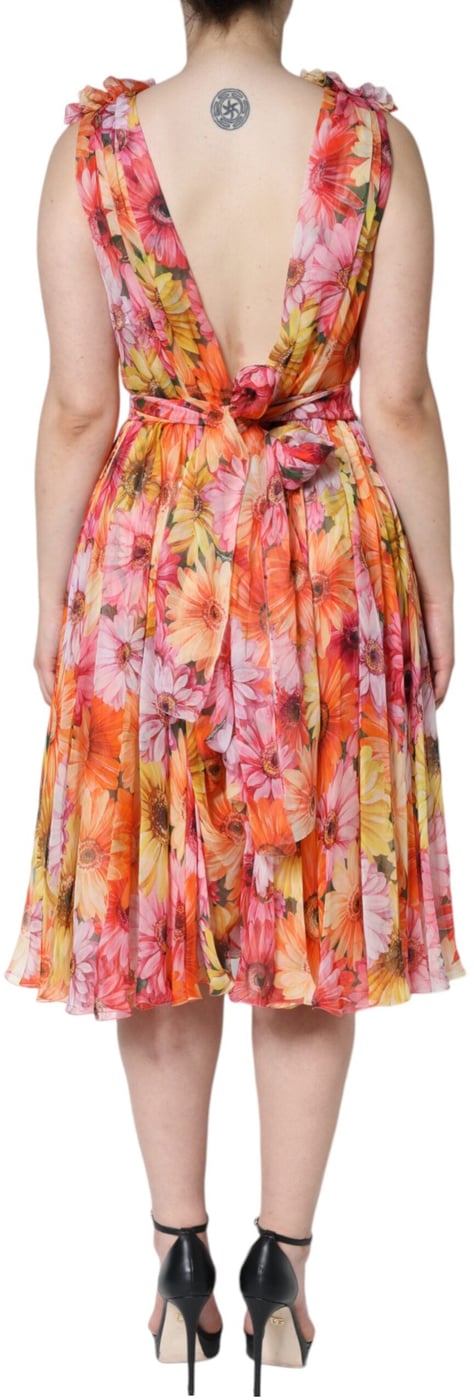 Dolce & Gabbana Multicolor Floral Sleeveless V-neck Midi Dress