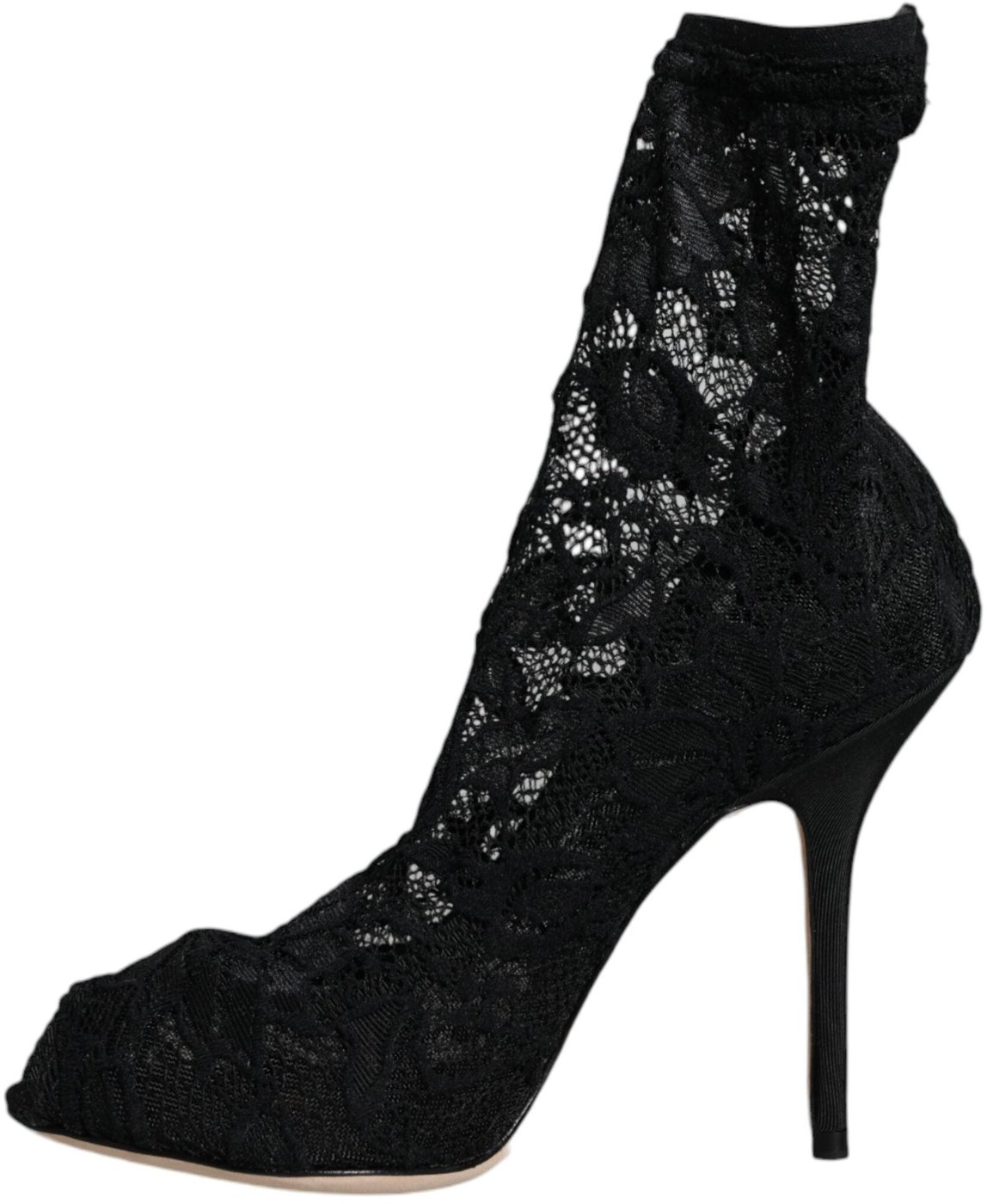 Dolce & Gabbana Black Lace Stretch Heels Mid Calf Boot Shoes