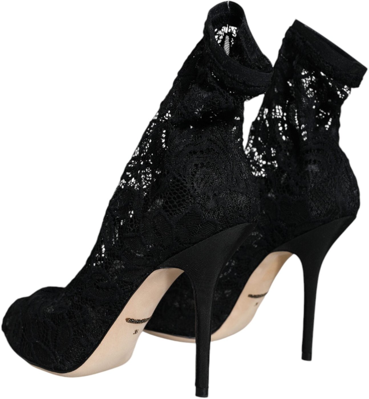 Dolce & Gabbana Black Lace Stretch Heels Mid Calf Boot Shoes