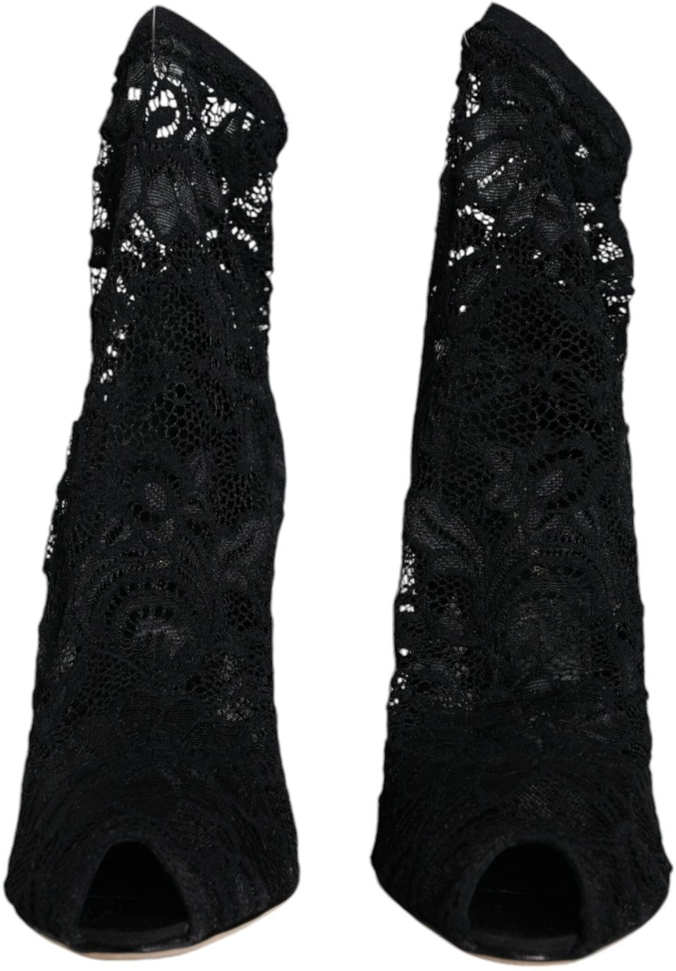 Dolce & Gabbana Black Lace Stretch Heels Mid Calf Boot Shoes