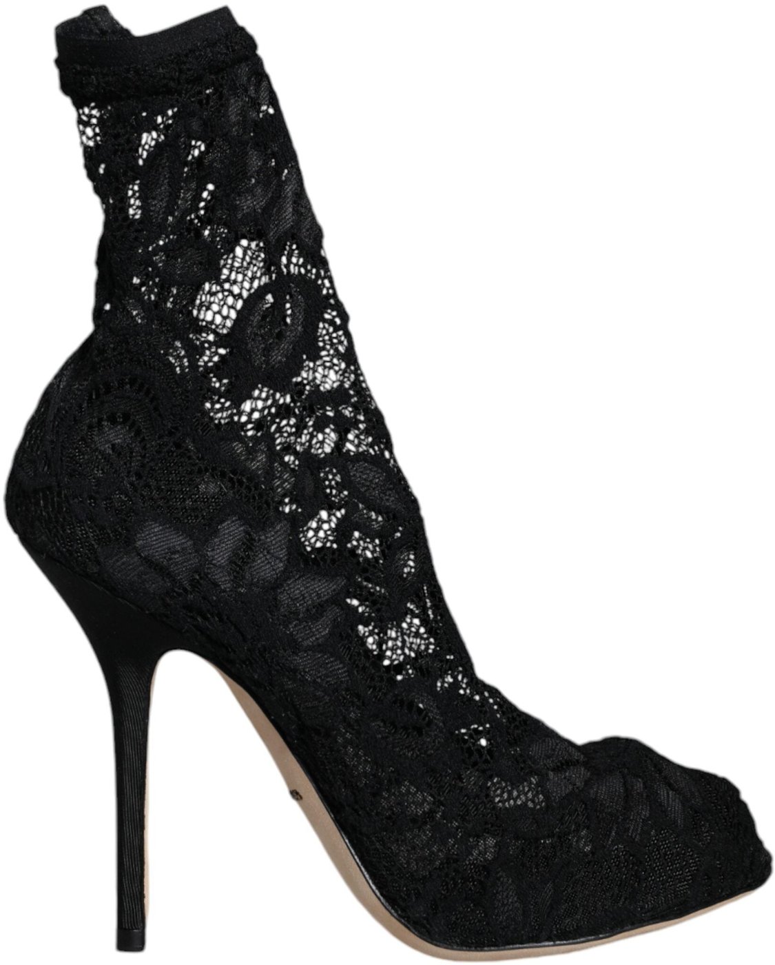 Dolce & Gabbana Black Lace Stretch Heels Mid Calf Boot Shoes