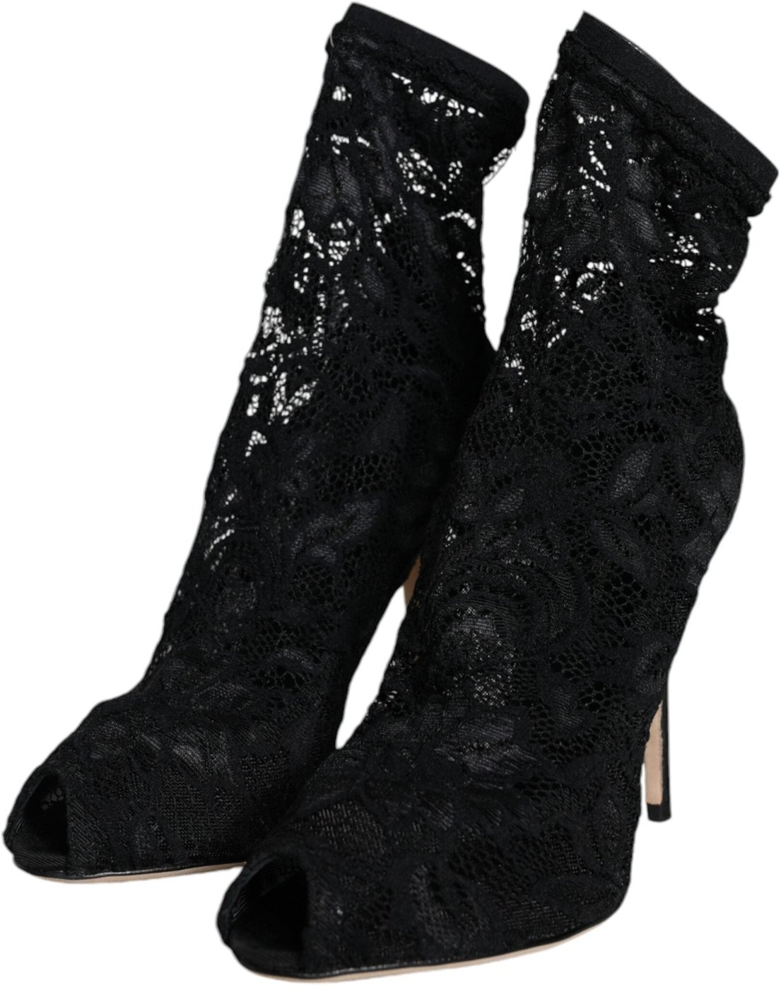 Dolce & Gabbana Black Lace Stretch Heels Mid Calf Boot Shoes