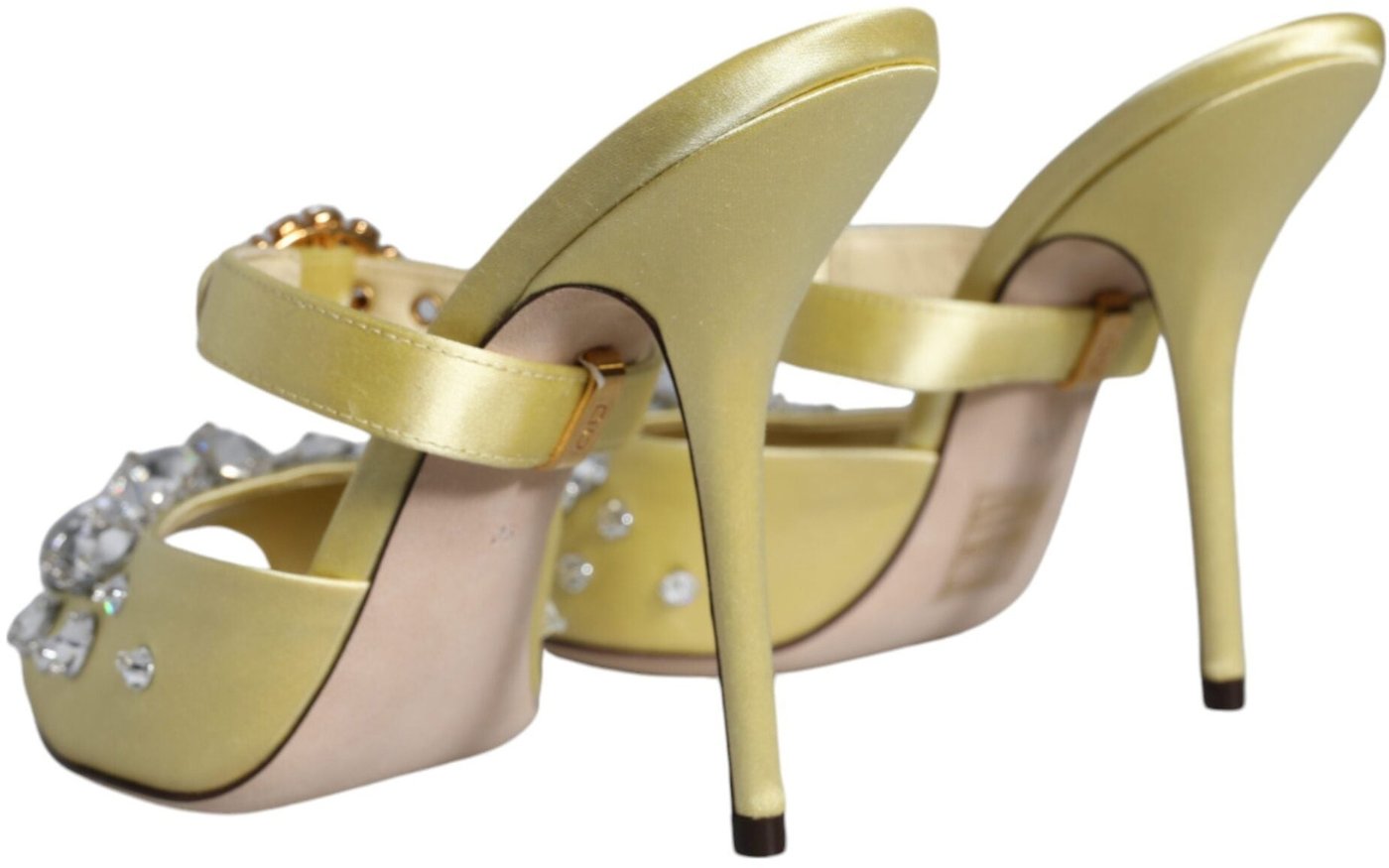 Dolce & Gabbana Yellow Mary Janes Satin Crystal Sandals Shoes