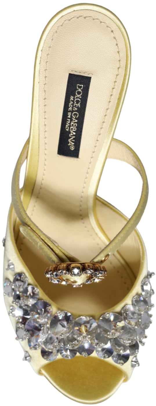 Dolce & Gabbana Yellow Mary Janes Satin Crystal Sandals Shoes