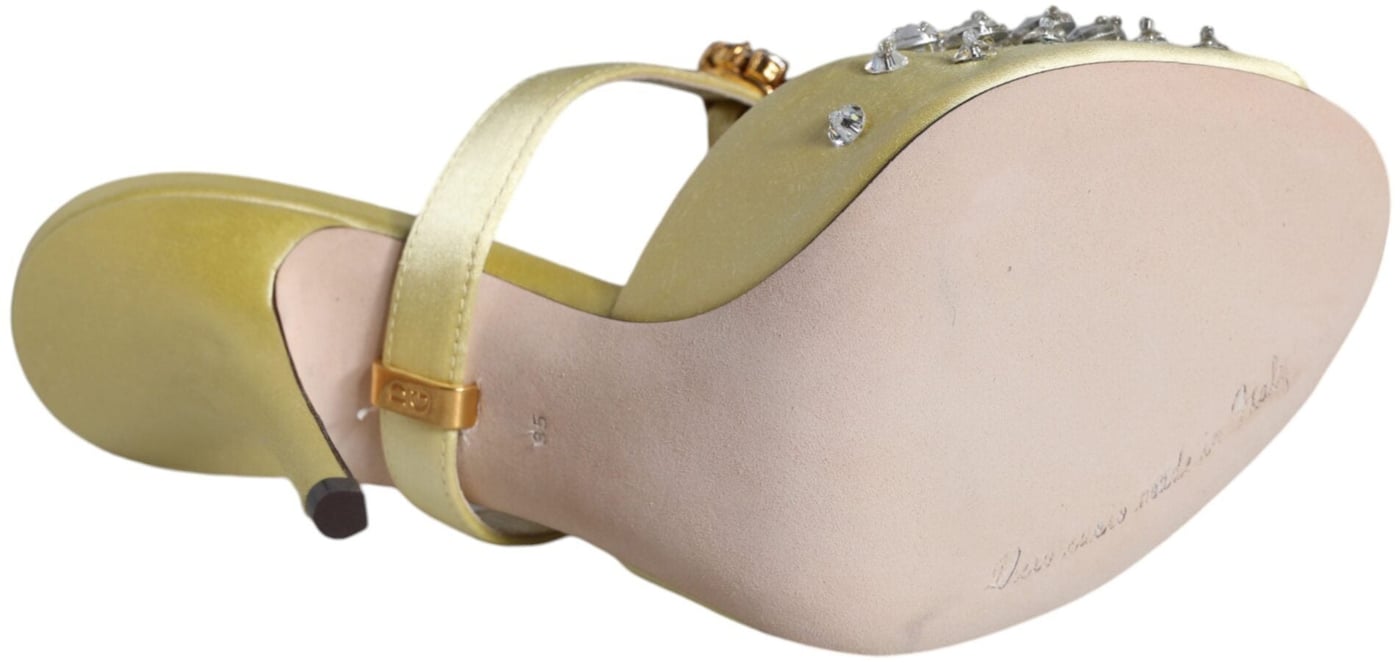 Dolce & Gabbana Yellow Mary Janes Satin Crystal Sandals Shoes