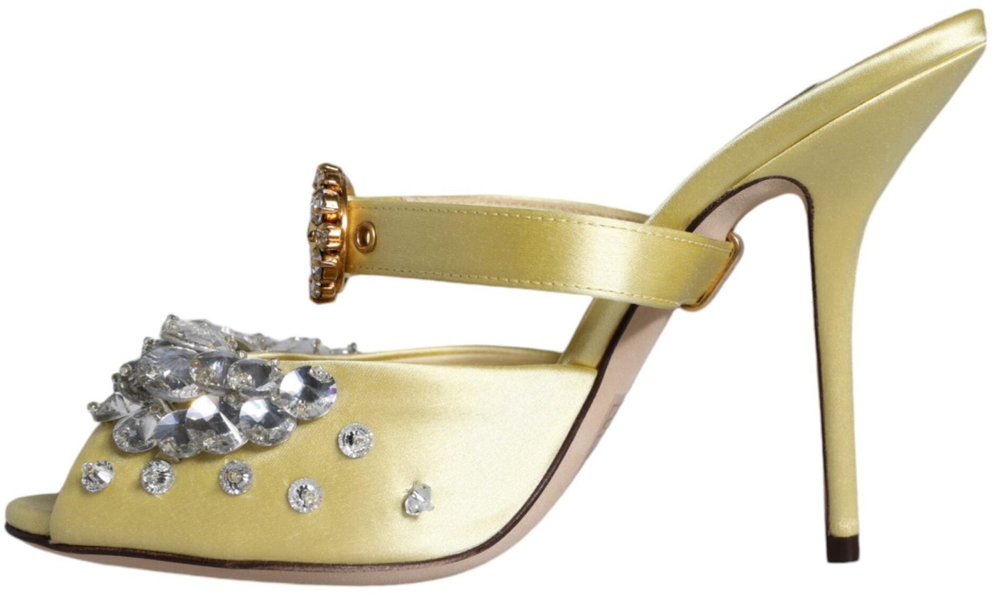 Dolce & Gabbana Yellow Mary Janes Satin Crystal Sandals Shoes