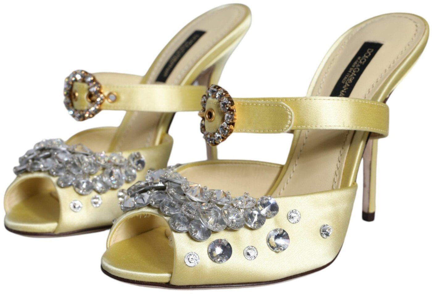 Dolce & Gabbana Yellow Mary Janes Satin Crystal Sandals Shoes