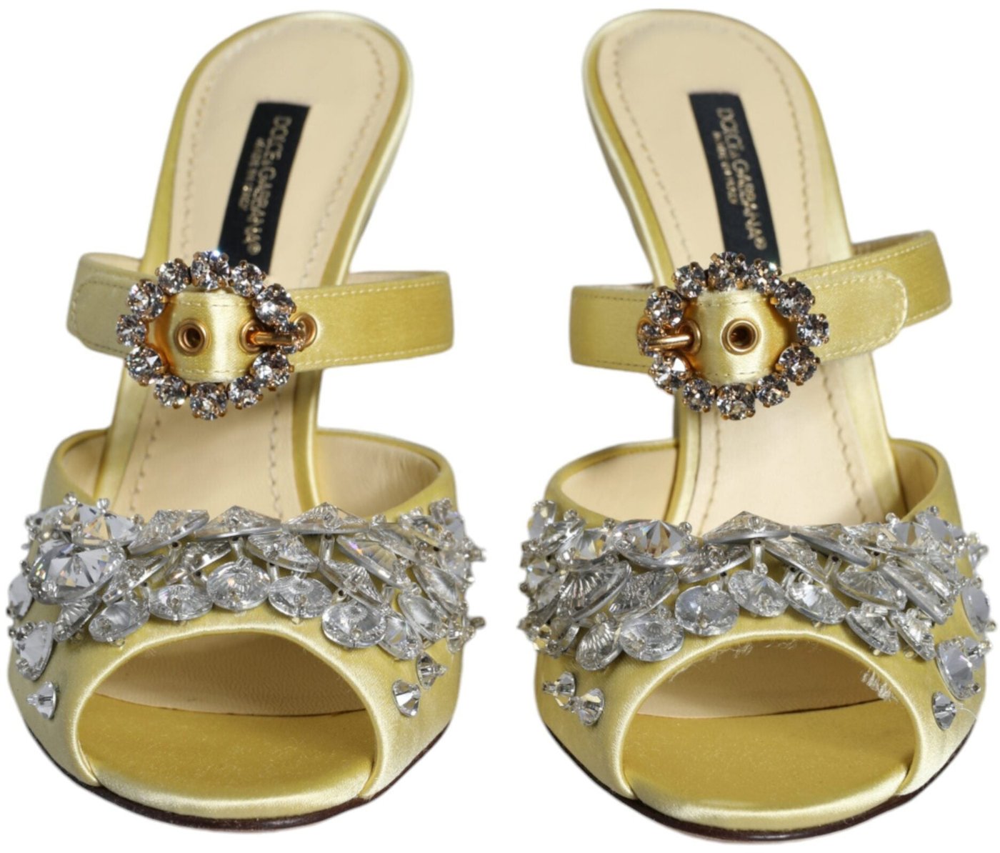 Dolce & Gabbana Yellow Mary Janes Satin Crystal Sandals Shoes