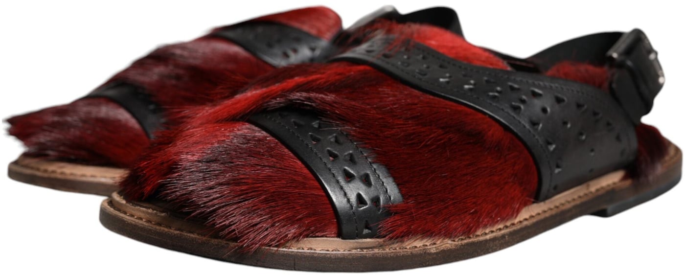 Dolce & Gabbana Black Red Gazelle Hair Leather Sandals Shoes