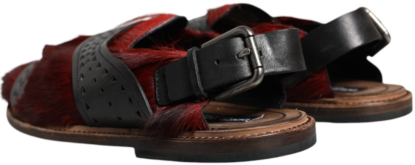 Dolce & Gabbana Black Red Gazelle Hair Leather Sandals Shoes