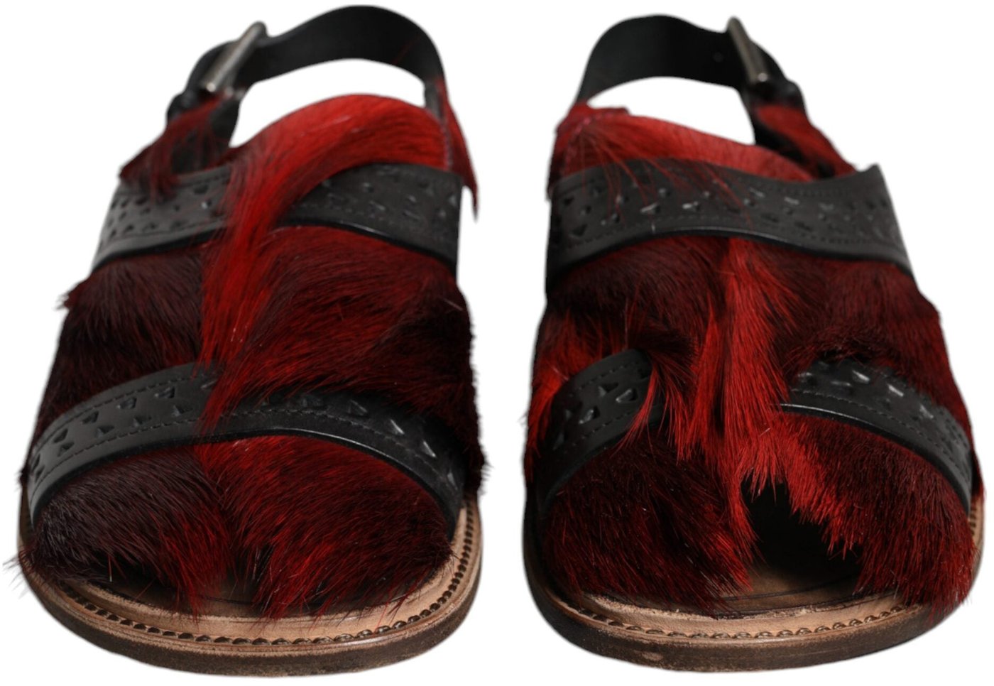 Dolce & Gabbana Black Red Gazelle Hair Leather Sandals Shoes