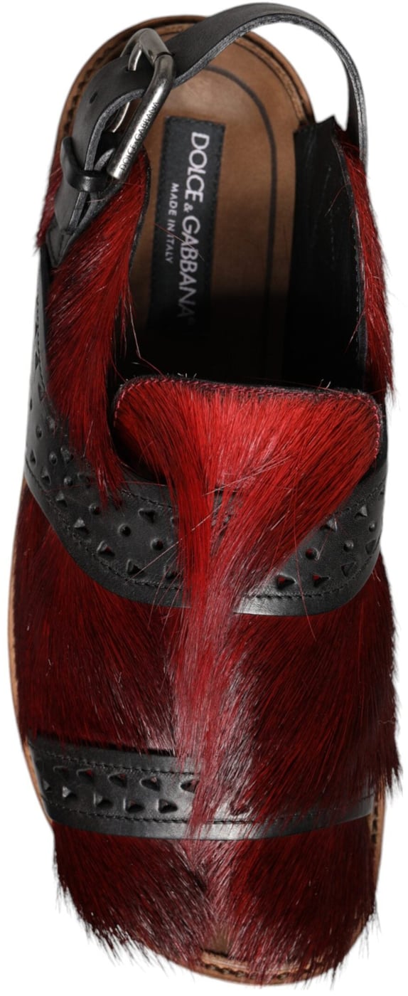 Dolce & Gabbana Black Red Gazelle Hair Leather Sandals Shoes
