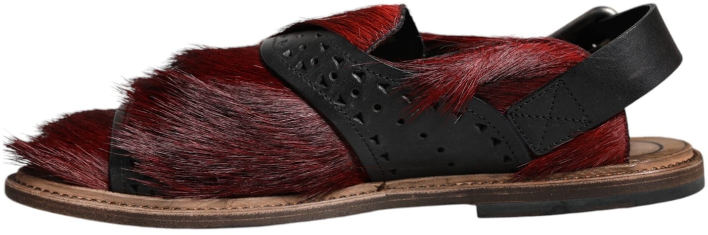 Dolce & Gabbana Black Red Gazelle Hair Leather Sandals Shoes