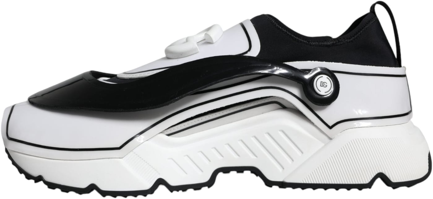 Dolce & Gabbana White Black Logo Plaque Daymaster Sneakers Shoes
