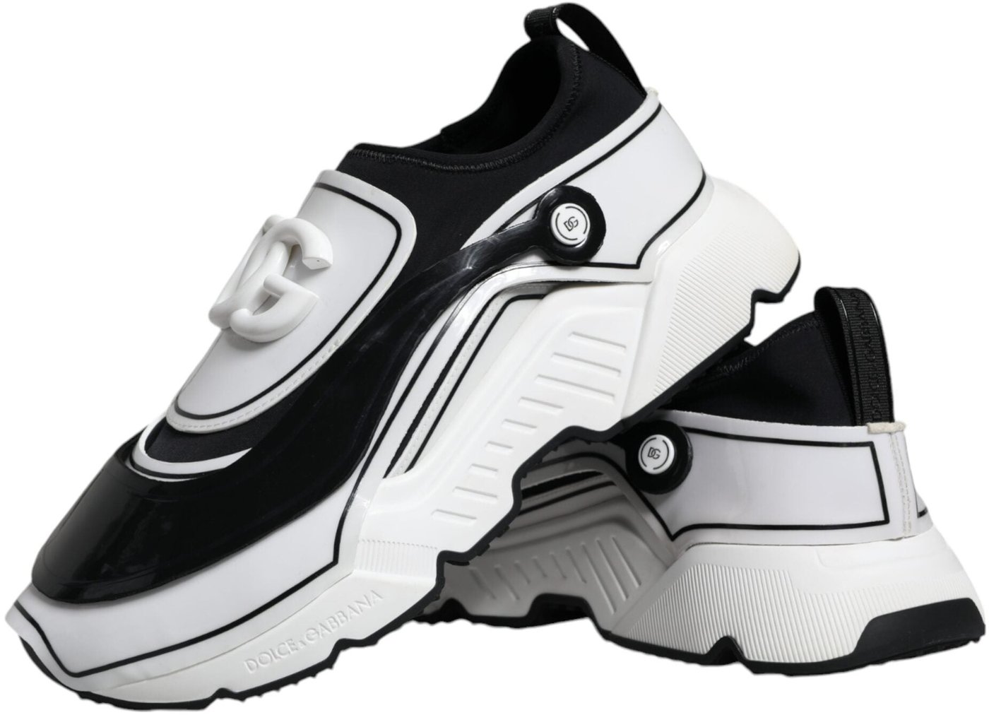 Dolce & Gabbana White Black Logo Plaque Daymaster Sneakers Shoes