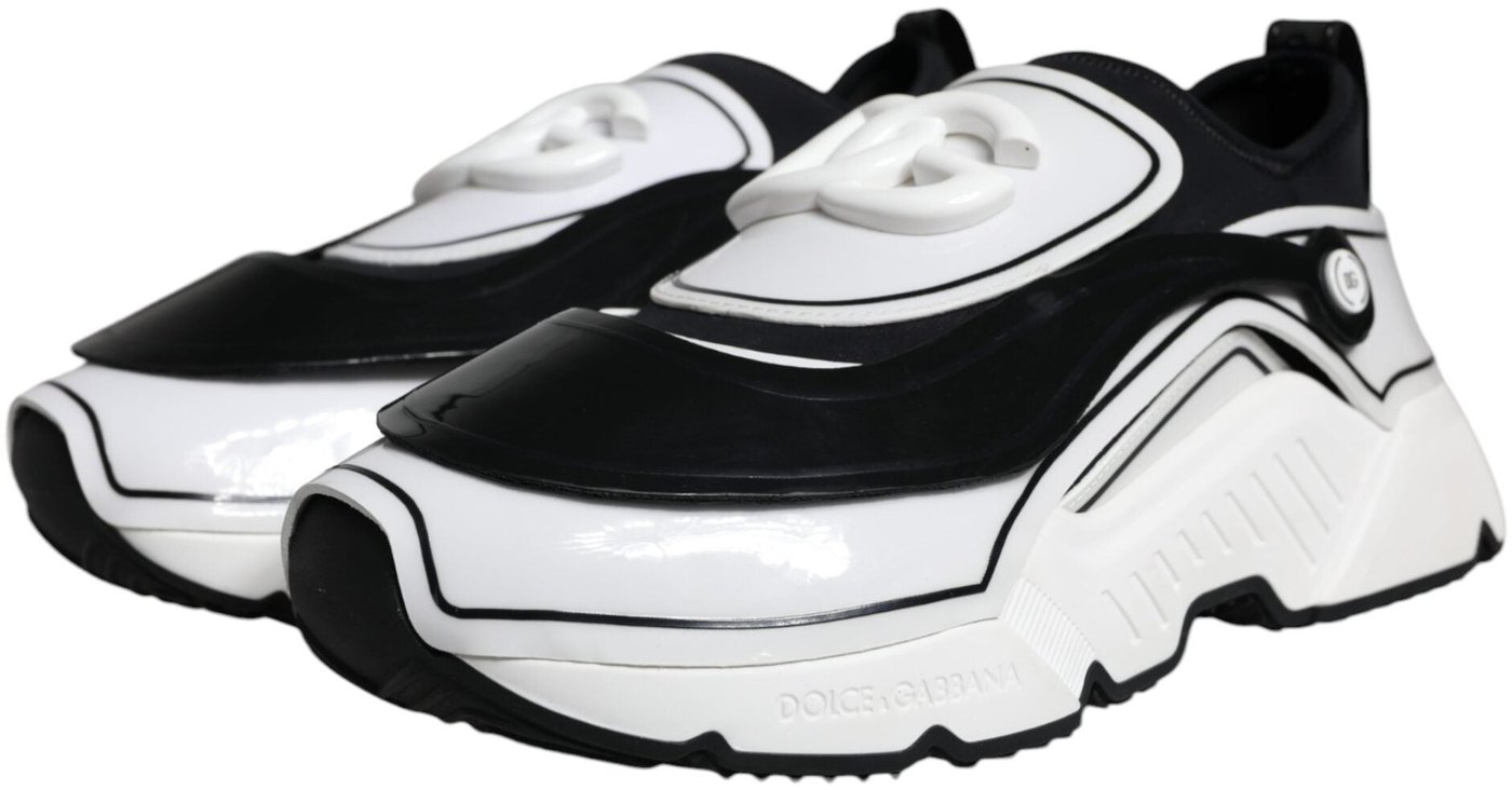 Dolce & Gabbana White Black Logo Plaque Daymaster Sneakers Shoes