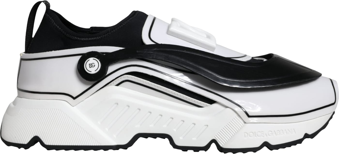Dolce & Gabbana White Black Logo Plaque Daymaster Sneakers Shoes