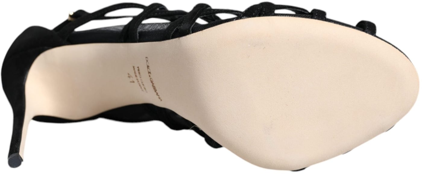 Dolce & Gabbana Black Tulle Stretch Heels Sandals Shoes
