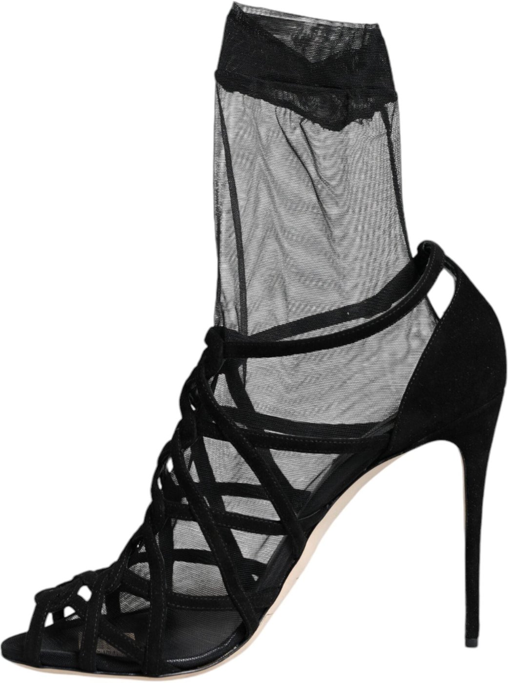Dolce & Gabbana Black Tulle Stretch Heels Sandals Shoes