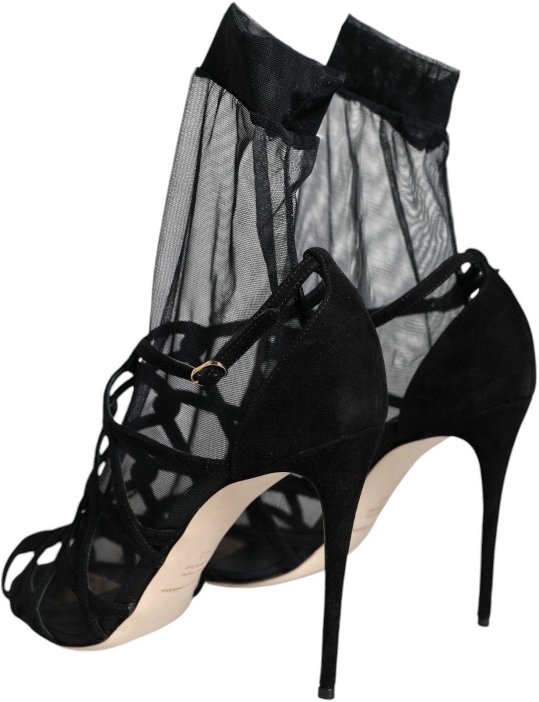 Dolce & Gabbana Black Tulle Stretch Heels Sandals Shoes