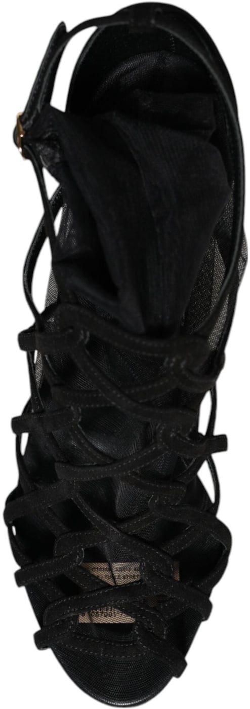 Dolce & Gabbana Black Tulle Stretch Heels Sandals Shoes
