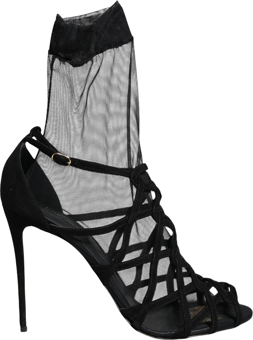Dolce & Gabbana Black Tulle Stretch Heels Sandals Shoes