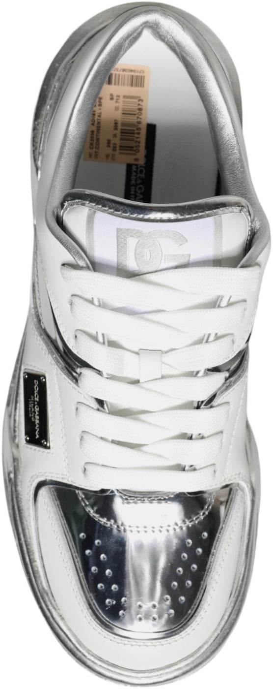 Dolce & Gabbana White Silver Leather Low Top Sneakers Shoes