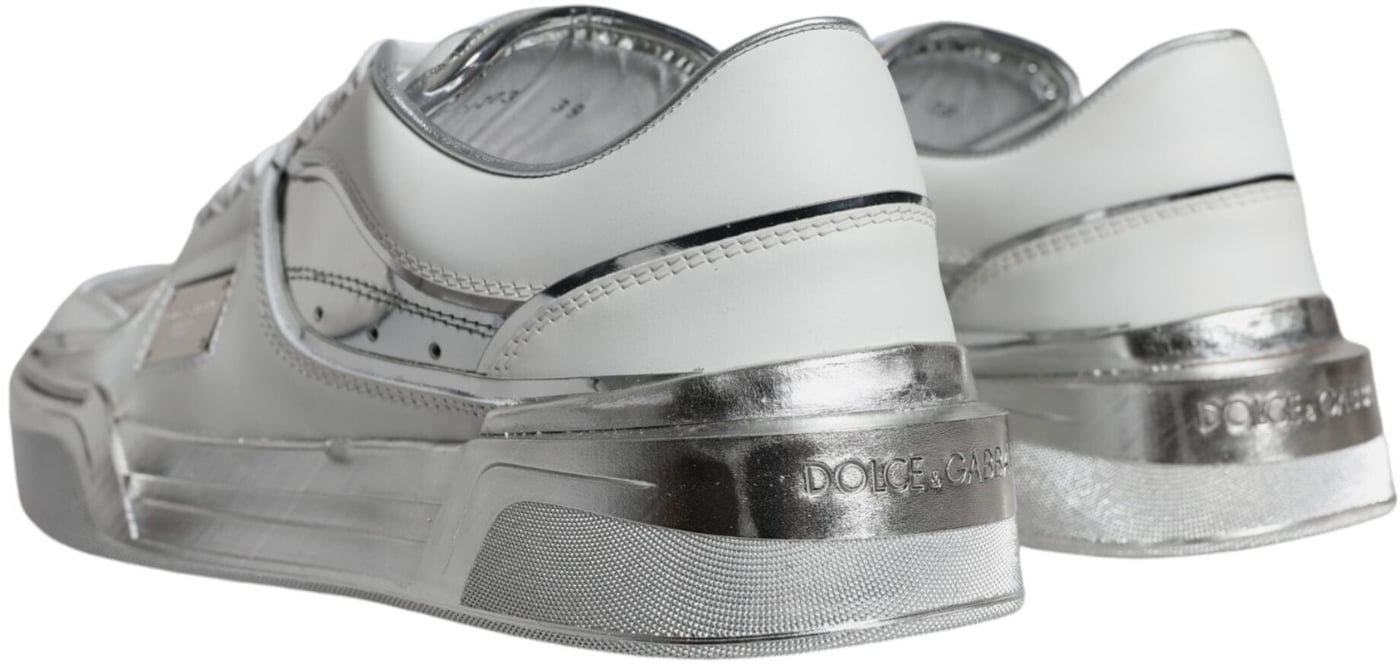 Dolce & Gabbana White Silver Leather Low Top Sneakers Shoes