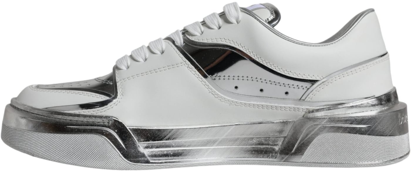 Dolce & Gabbana White Silver Leather Low Top Sneakers Shoes