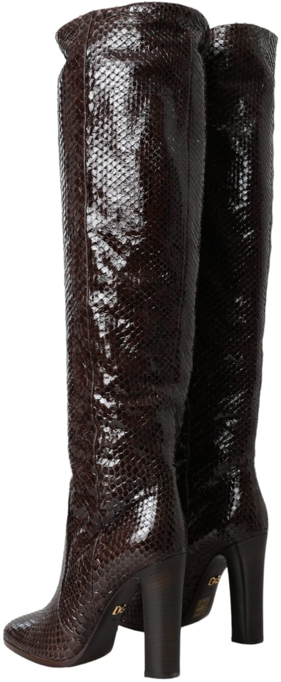Dolce & Gabbana Brown Exotic Leather Heels High Boots Shoes