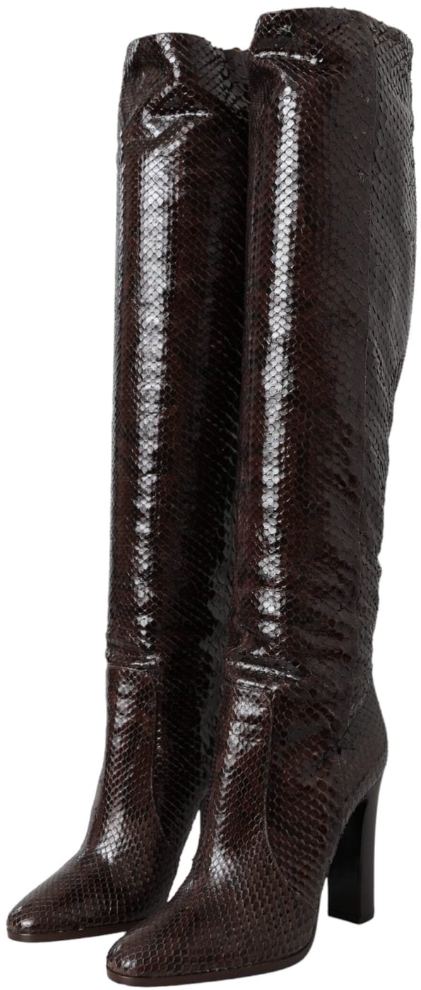 Dolce & Gabbana Brown Exotic Leather Heels High Boots Shoes