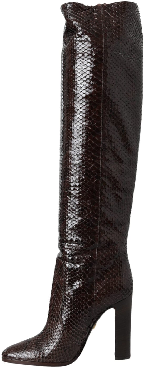 Dolce & Gabbana Brown Exotic Leather Heels High Boots Shoes
