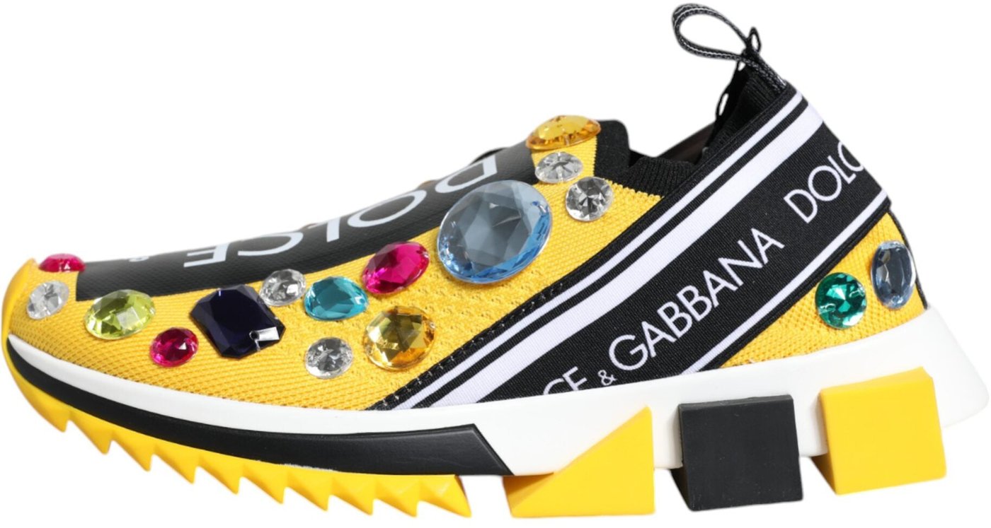 Dolce & Gabbana Yellow Sorrento Crystals Low Top Sneakers Shoes