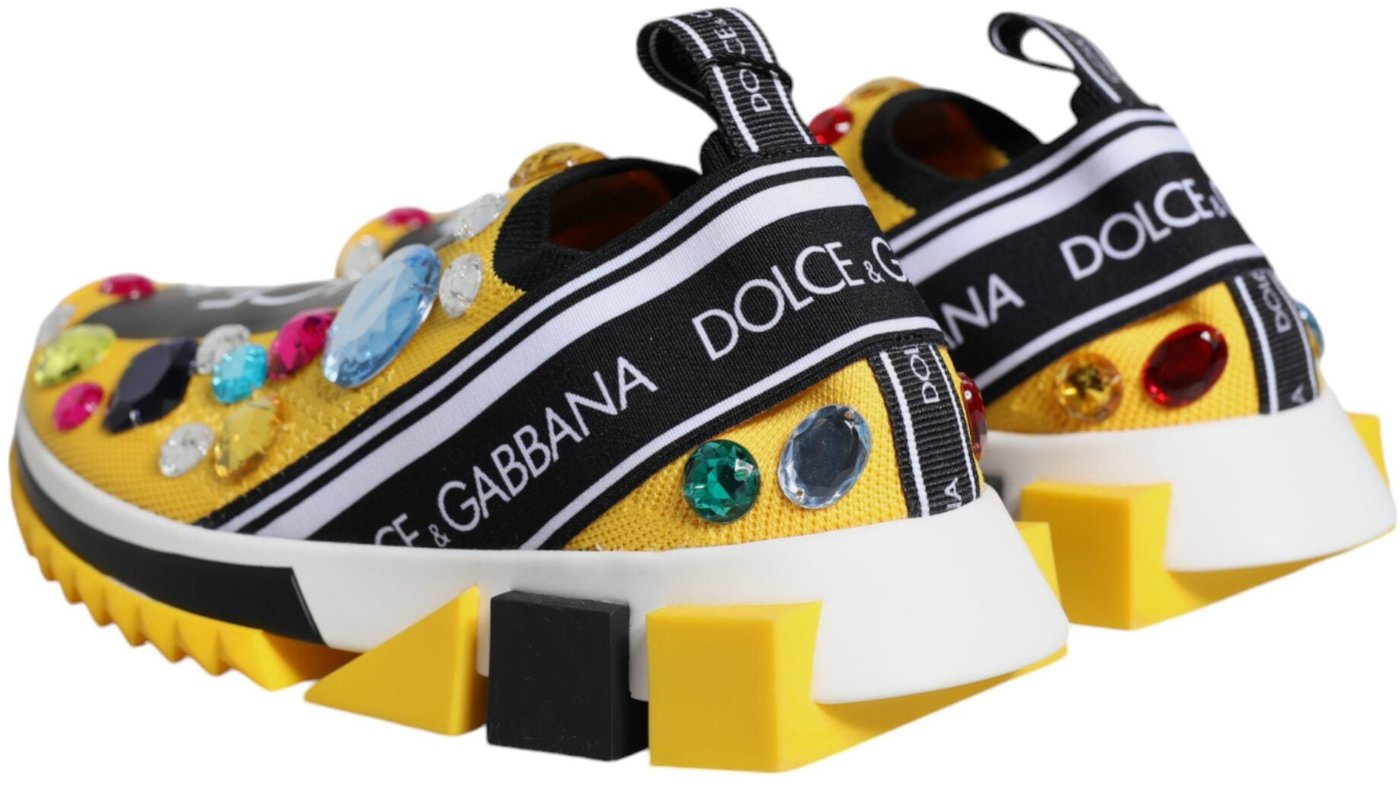 Dolce & Gabbana Yellow Sorrento Crystals Low Top Sneakers Shoes