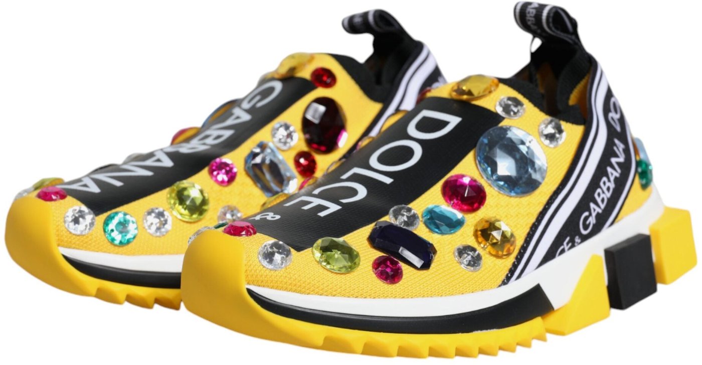 Dolce & Gabbana Yellow Sorrento Crystals Low Top Sneakers Shoes